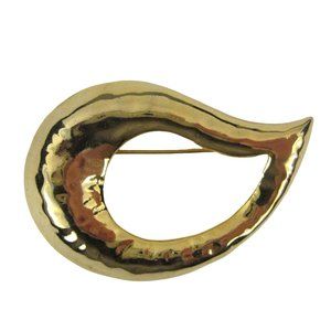 Hammered Paisley Brooch Pin Goldtone Vintage 2.3 inch Estate Statement